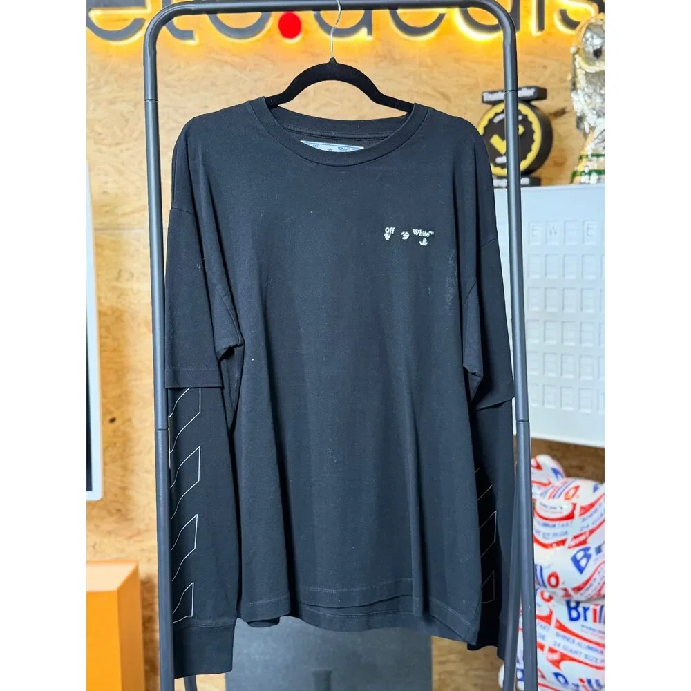 Off-White LG-425 Layered Long Sleeve T-Shirt Black Men’s Size M Double Sleeve